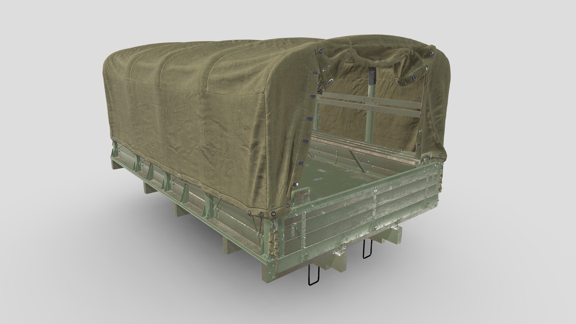 3D model ZIL- Platforma_Bort_v2-1+Tent - This is a 3D model of the ZIL- Platforma_Bort_v2-1+Tent. The 3D model is about a green rectangular object.