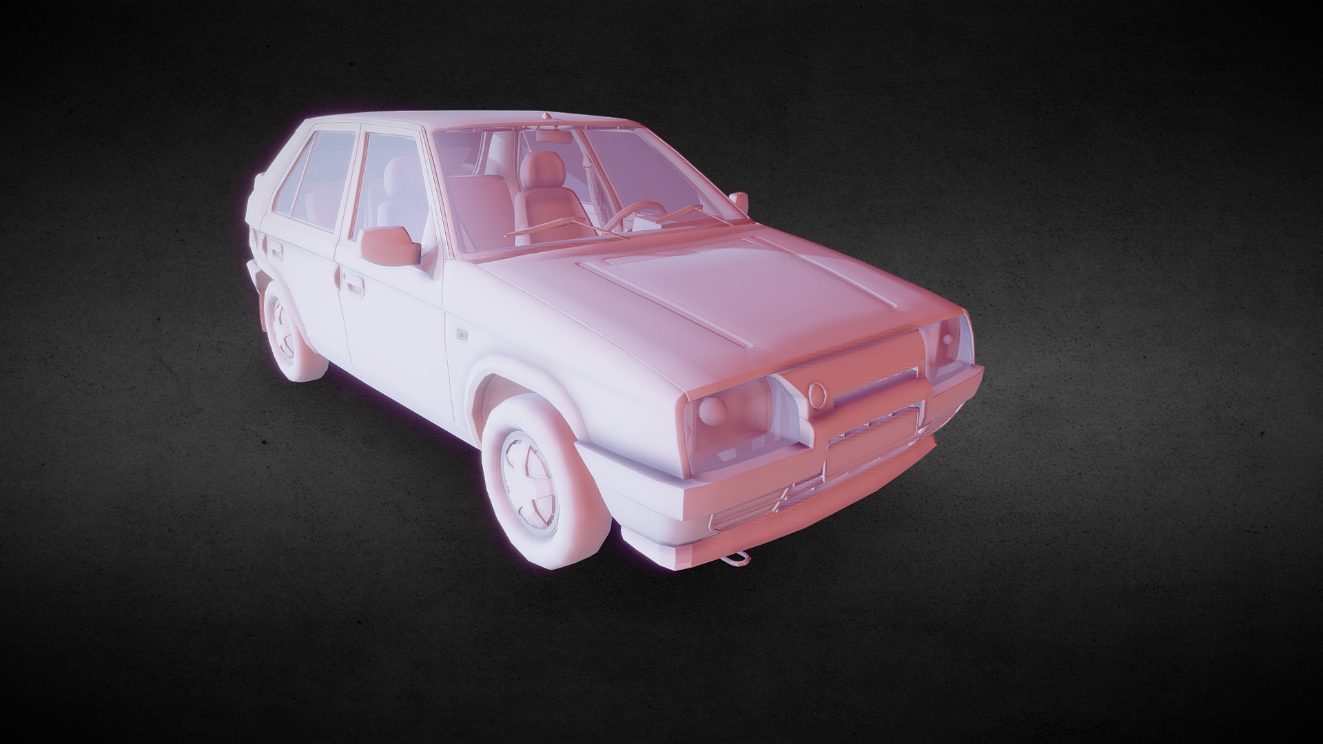 3D model Skoda Favorit - This is a 3D model of the Skoda Favorit. The 3D model is about a pink car on a black surface.