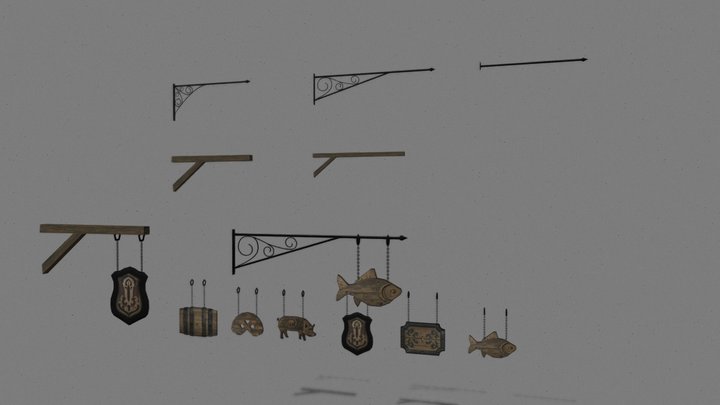 lowpoly animated medieval signs (Blender.file) 3D Model