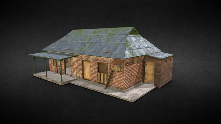 Rural Brick House with Barn and Chicken Coop 3D Model