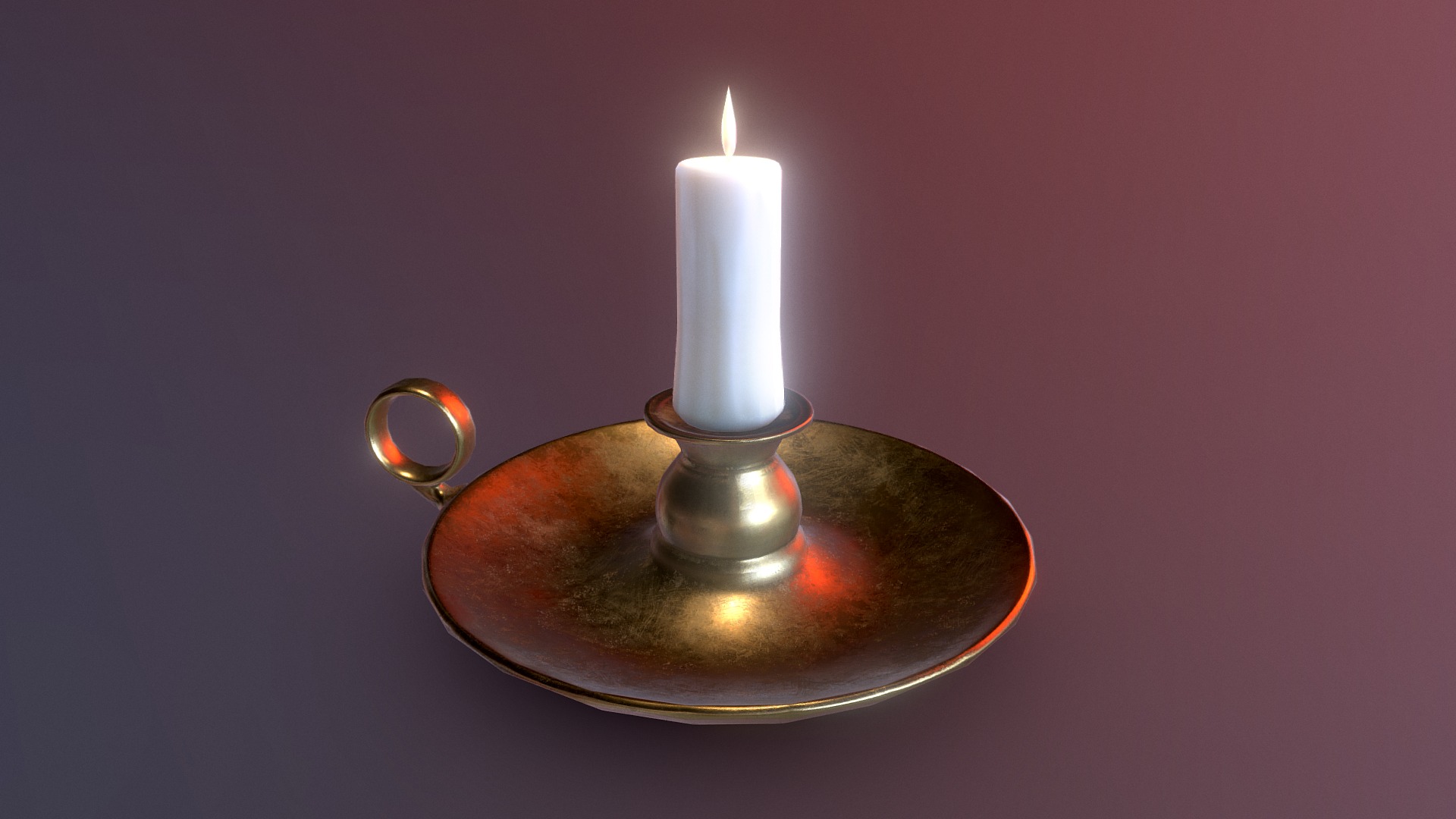 3D model Brass candle holder - This is a 3D model of the Brass candle holder. The 3D model is about a candle on a plate.
