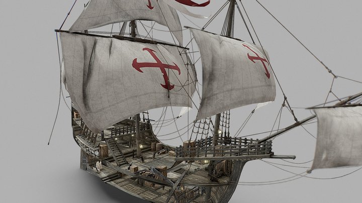 ジグソーパズル Pirate Ship 3d Model 🏴‍☠️ 197 Pirate Sailing Ship with Cannons - Ivory-Style