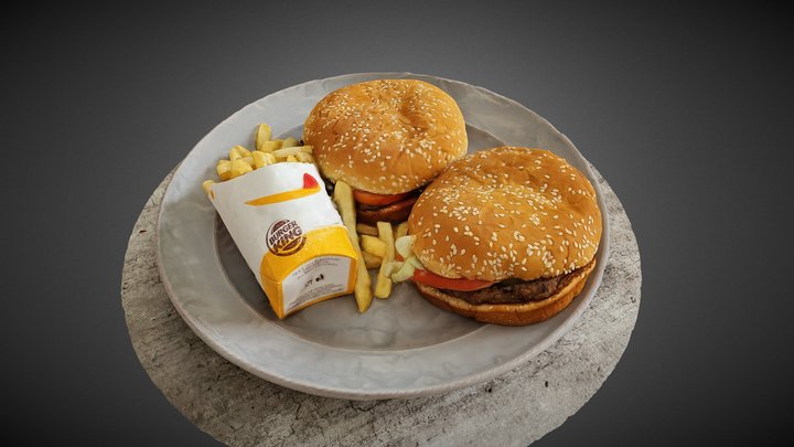 Double Whopper Hamburger Value Meal 3D Model