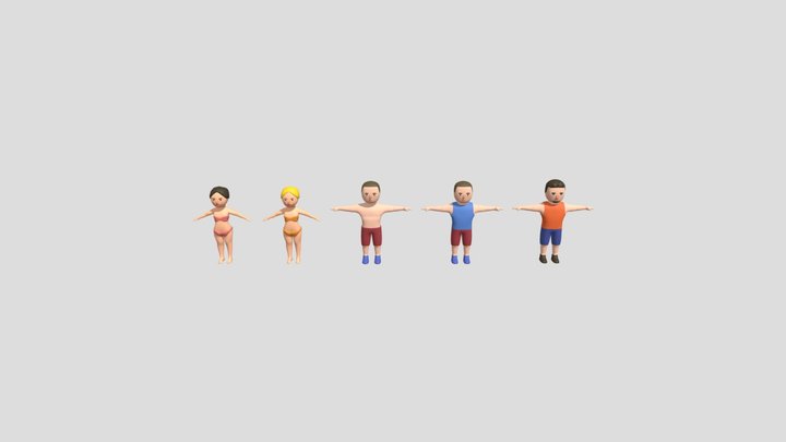 Beach Low Poly Characters 3D Model