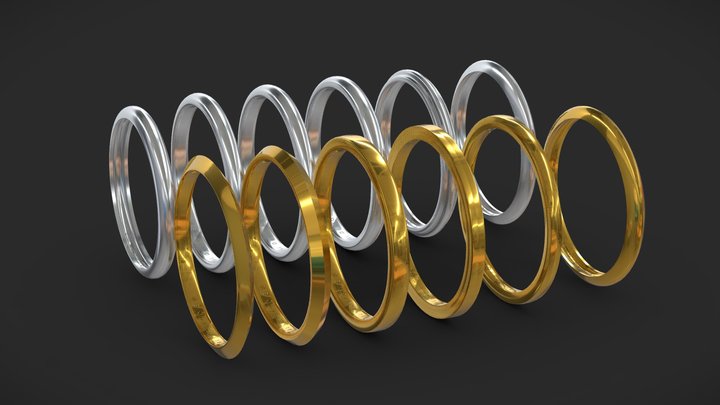 Ring Pack - 16mm Gold and Silver Set 3D Model