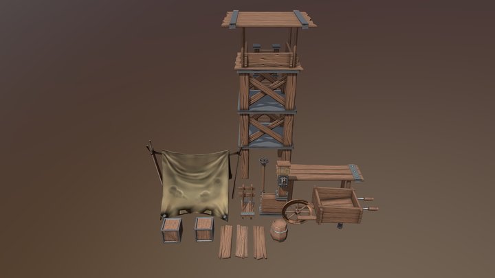 Modular Medieval Props 3D Model