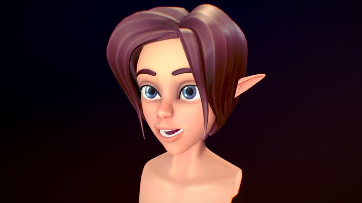 Female Elf Head - Rigged Animated character 3D Model