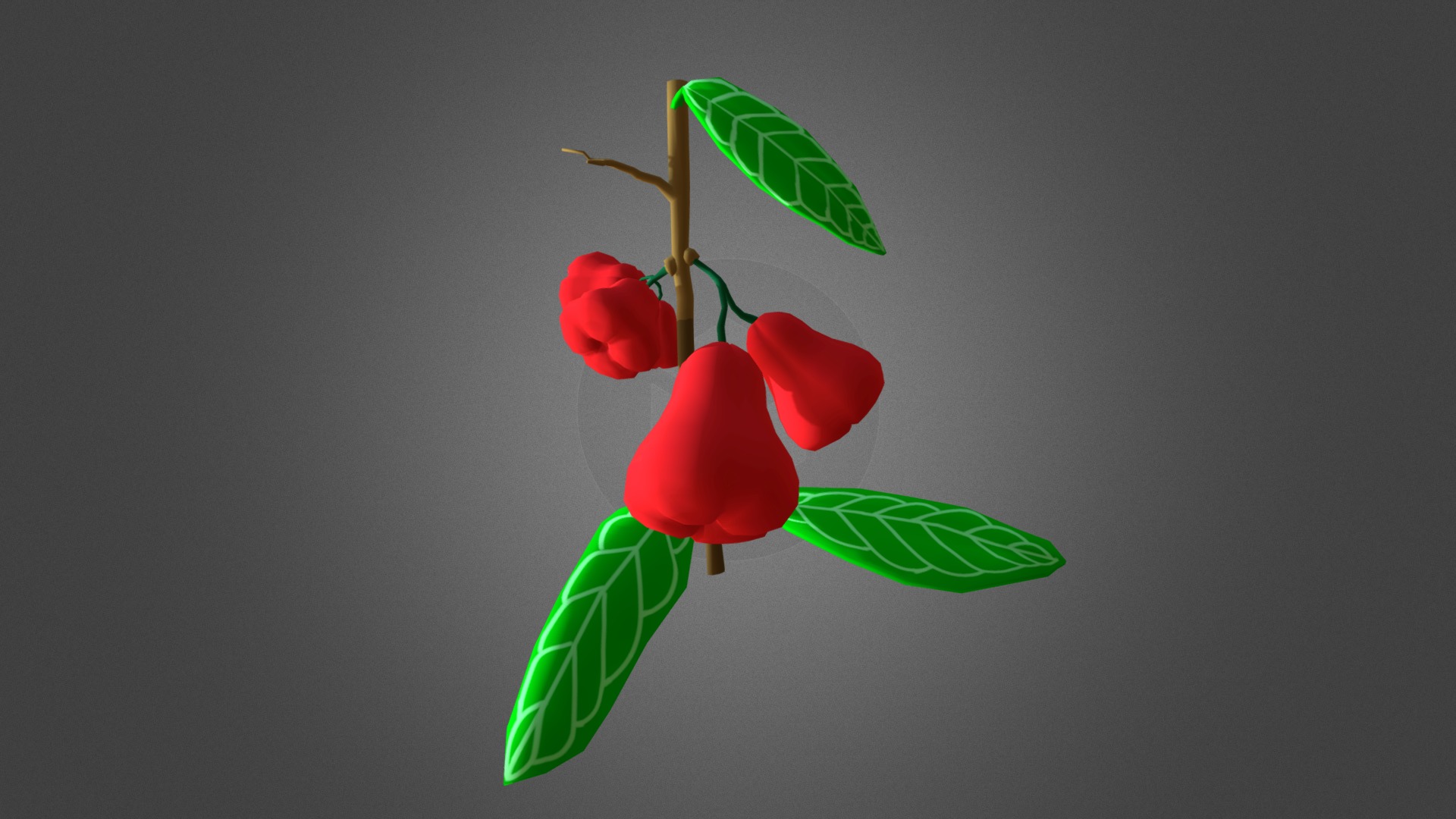 3D model Water Apple – Euginia aquea - This is a 3D model of the Water Apple - Euginia aquea. The 3D model is about a red pepper with green leaves.