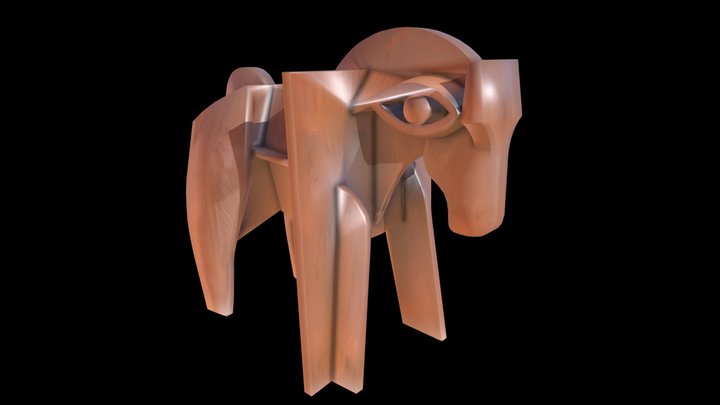 Wooden Horse Sculpture - Cubist Art Decor