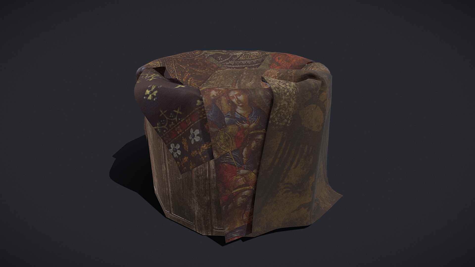 3D model Medieval_Blanket_Bucket - This is a 3D model of the Medieval_Blanket_Bucket. The 3D model is about a stone with a design on it.