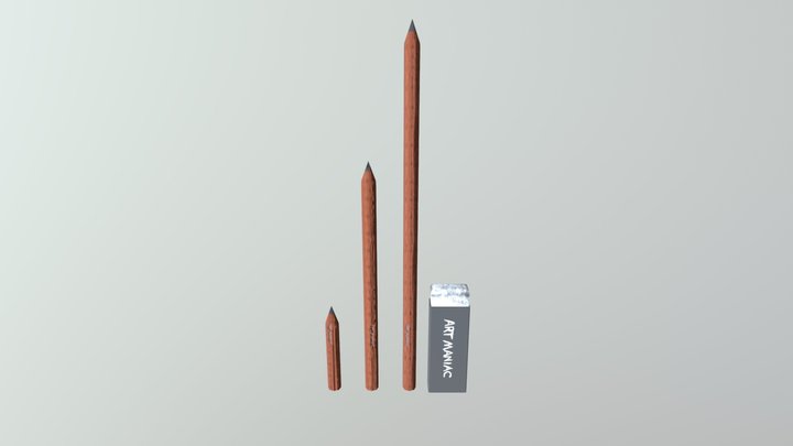Pencils and Eraser 3D Model