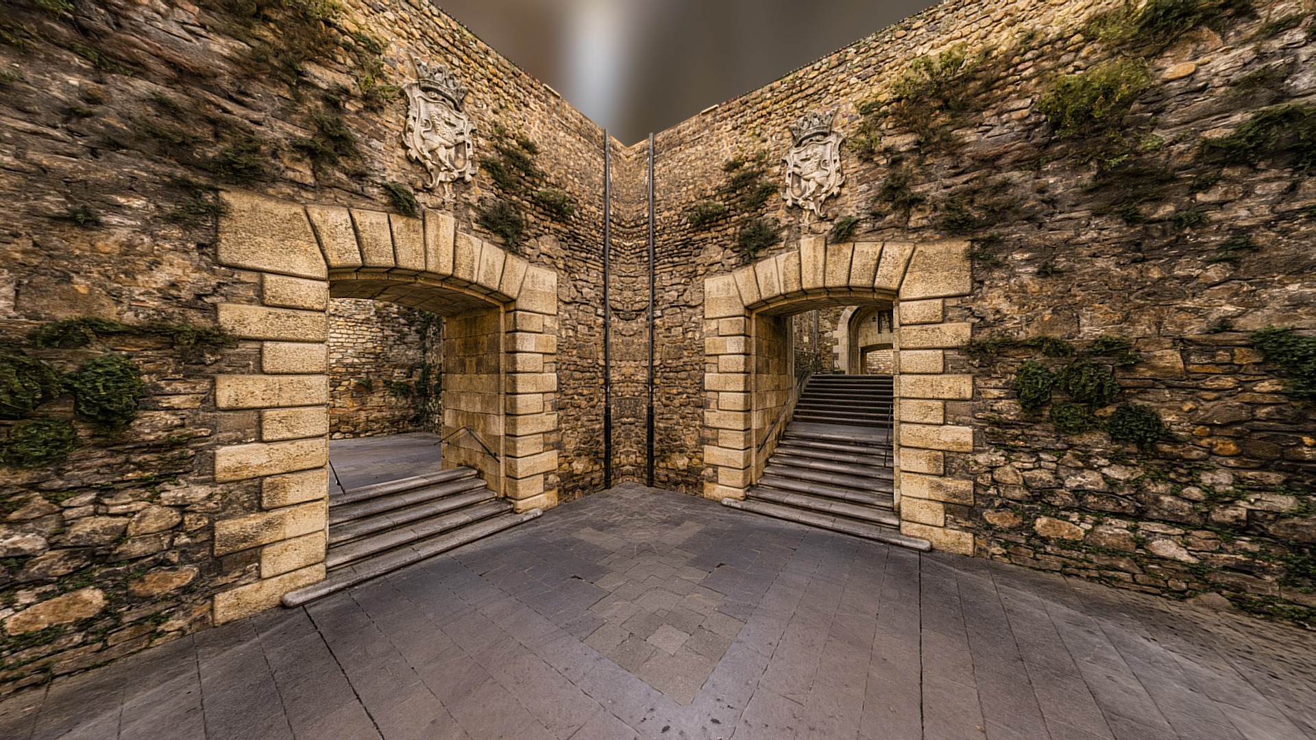 3D model Medieval protection stone walls doors labyrinth - This is a 3D model of the Medieval protection stone walls doors labyrinth. The 3D model is about a stone walkway with a stone wall.
