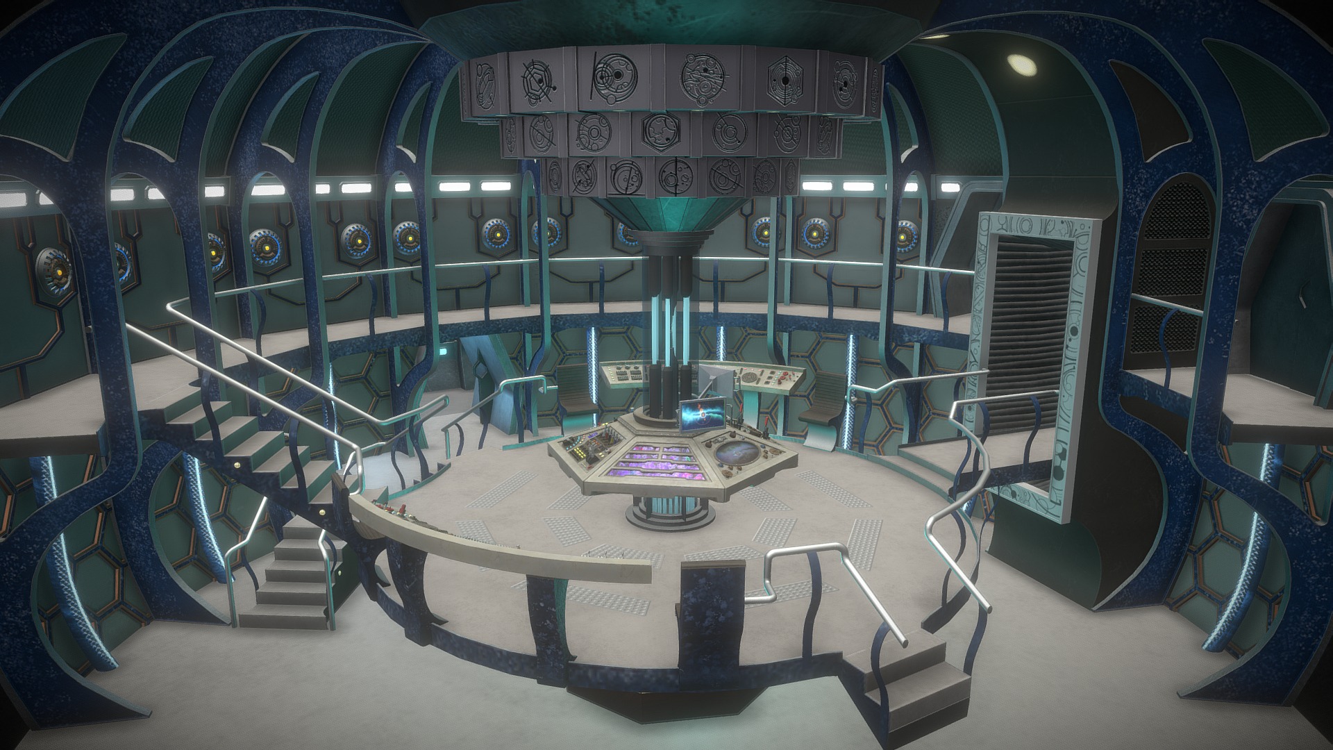 3D model 11th TARDIS interior Diorama - This is a 3D model of the 11th TARDIS interior Diorama. The 3D model is about a room with a table and chairs.