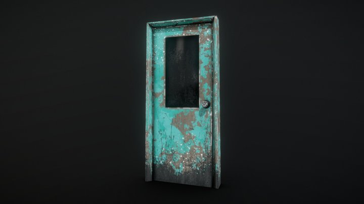 Realistic Old Painted Wooden Door Low Poly 3D Model