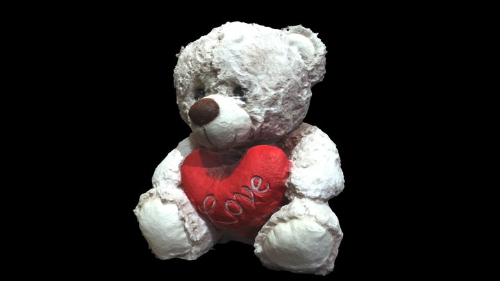White Cute Bear Toy with hearth 3D Model