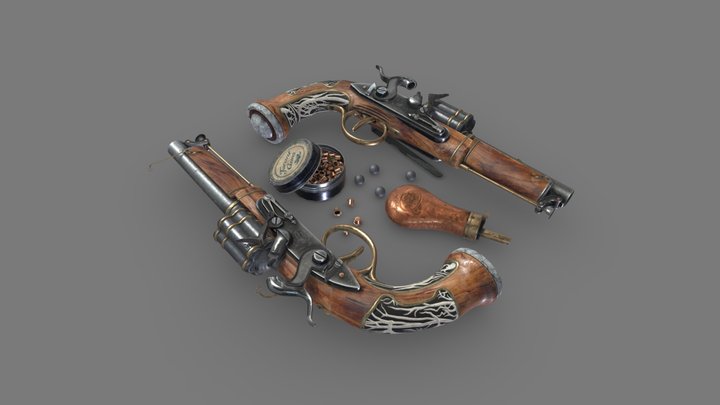 Arcanum old percussion revolver 3D Model
