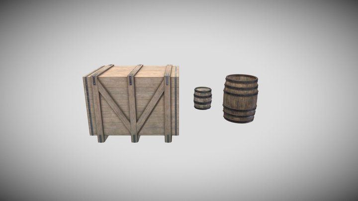 Wood barrels and container 3D Model