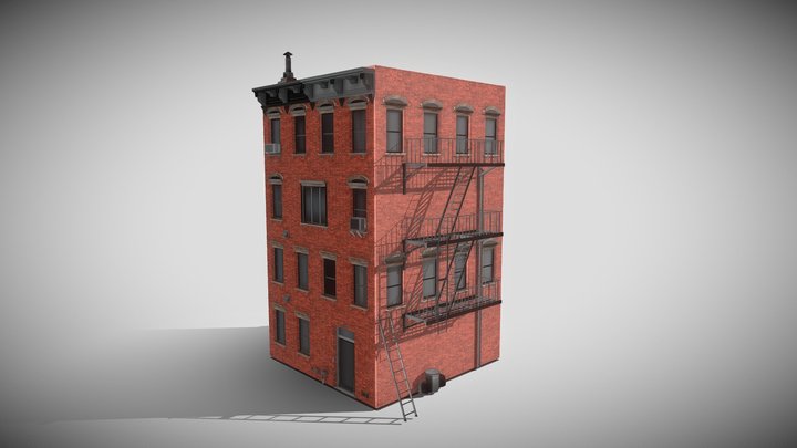 Modular Urban Red Brick Tenement - Game Ready