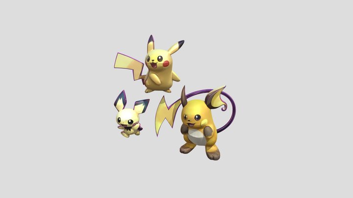 Pichu, Pikachu & Raichu (3 Electrics Creatures) 3D Model