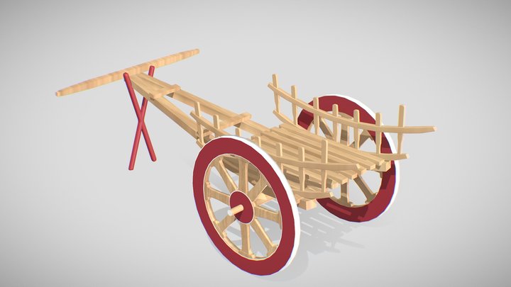 Myanmar Traditional Wooden Bullock Cart 3D Model
