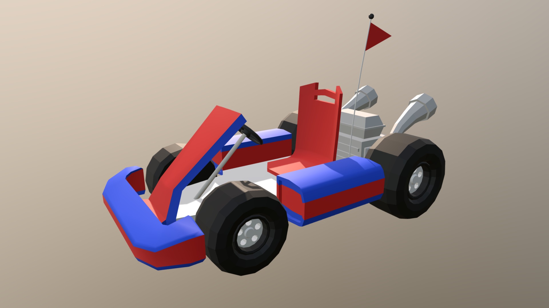 3D model Mini Kart – Low Poly - This is a 3D model of the Mini Kart - Low Poly. The 3D model is about a toy car with a flag.