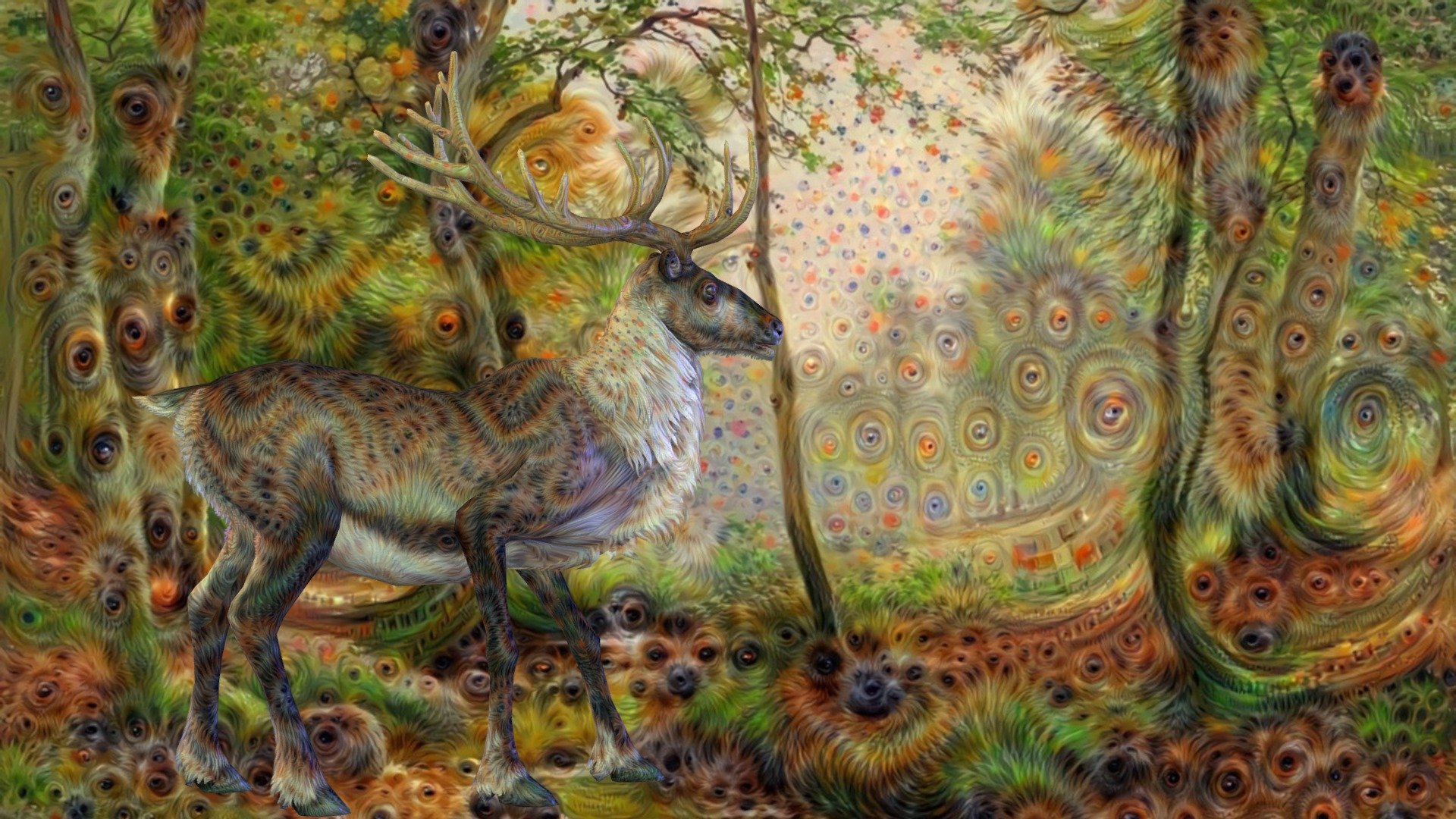 Roaring Stag ( deepdreamed )
