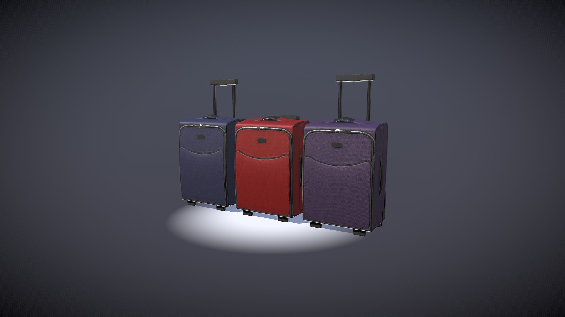 3D model Luggage 01 - This is a 3D model of the Luggage 01. The 3D model is about a few suitcases on a grey background.