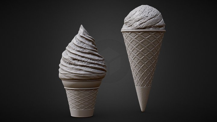 3D PRINTABLE ICE CREAM CUP AND CONE 3D Model