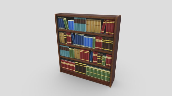 Stylized Low Poly Wooden Bookshelf 3D Model