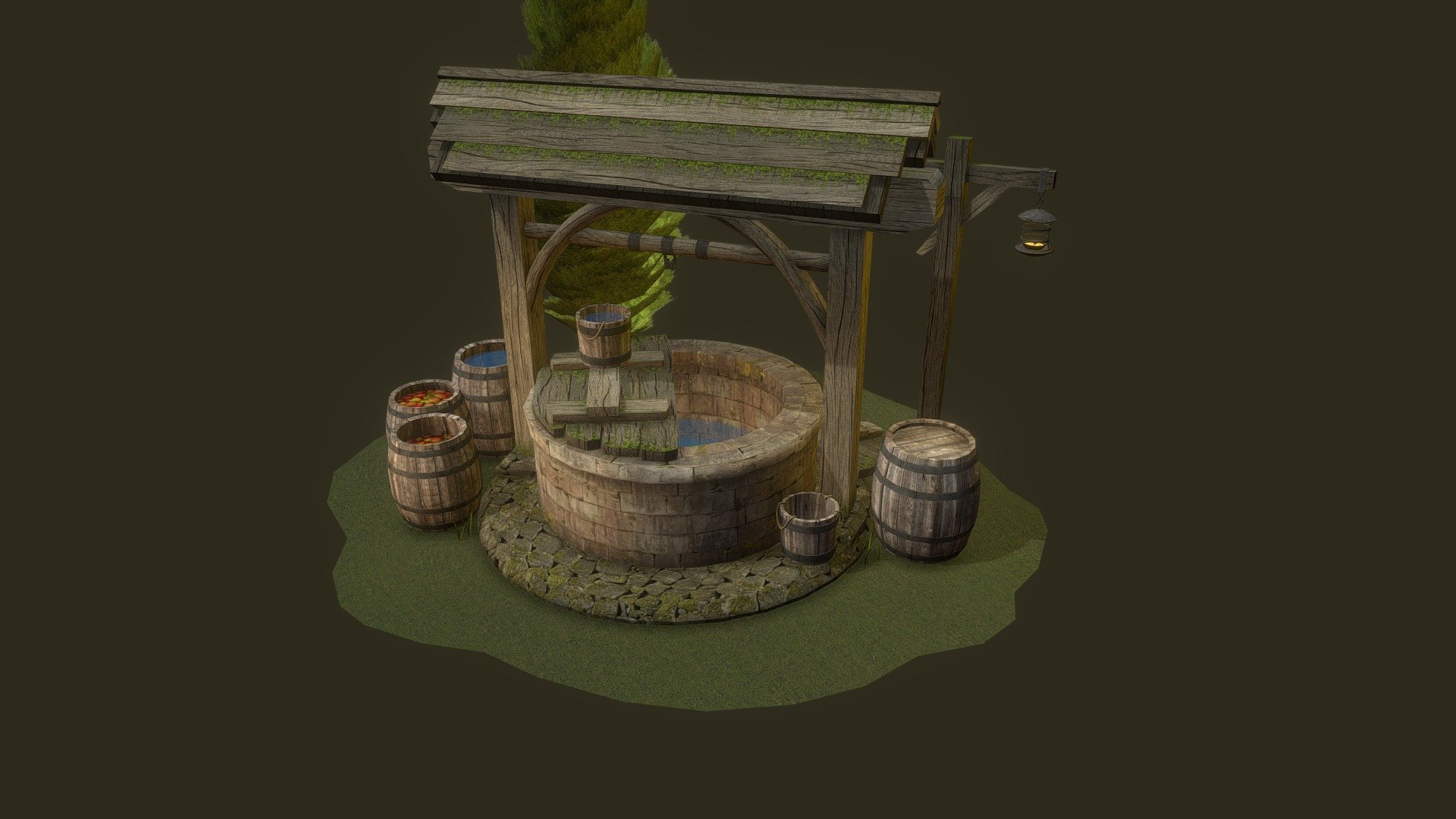 Well and barrels, 5 drafts with textures