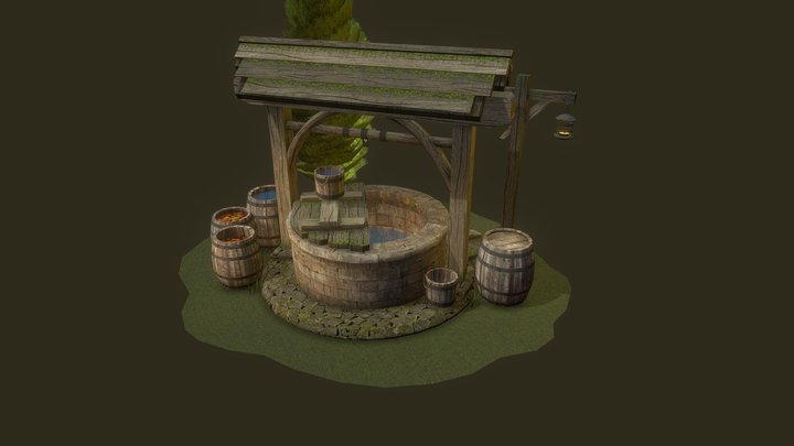 Well and barrels, 5 drafts with textures 3D Model