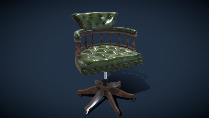 AnitiqueLeatherWoodChair19(Joint)_TurntableFF 3D Model