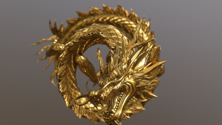 Lowpoly Rigged Gold Dragon 3D Model