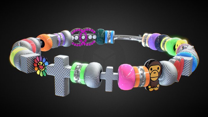Custom Bracelet with Designer Diamond Charms 3D Model