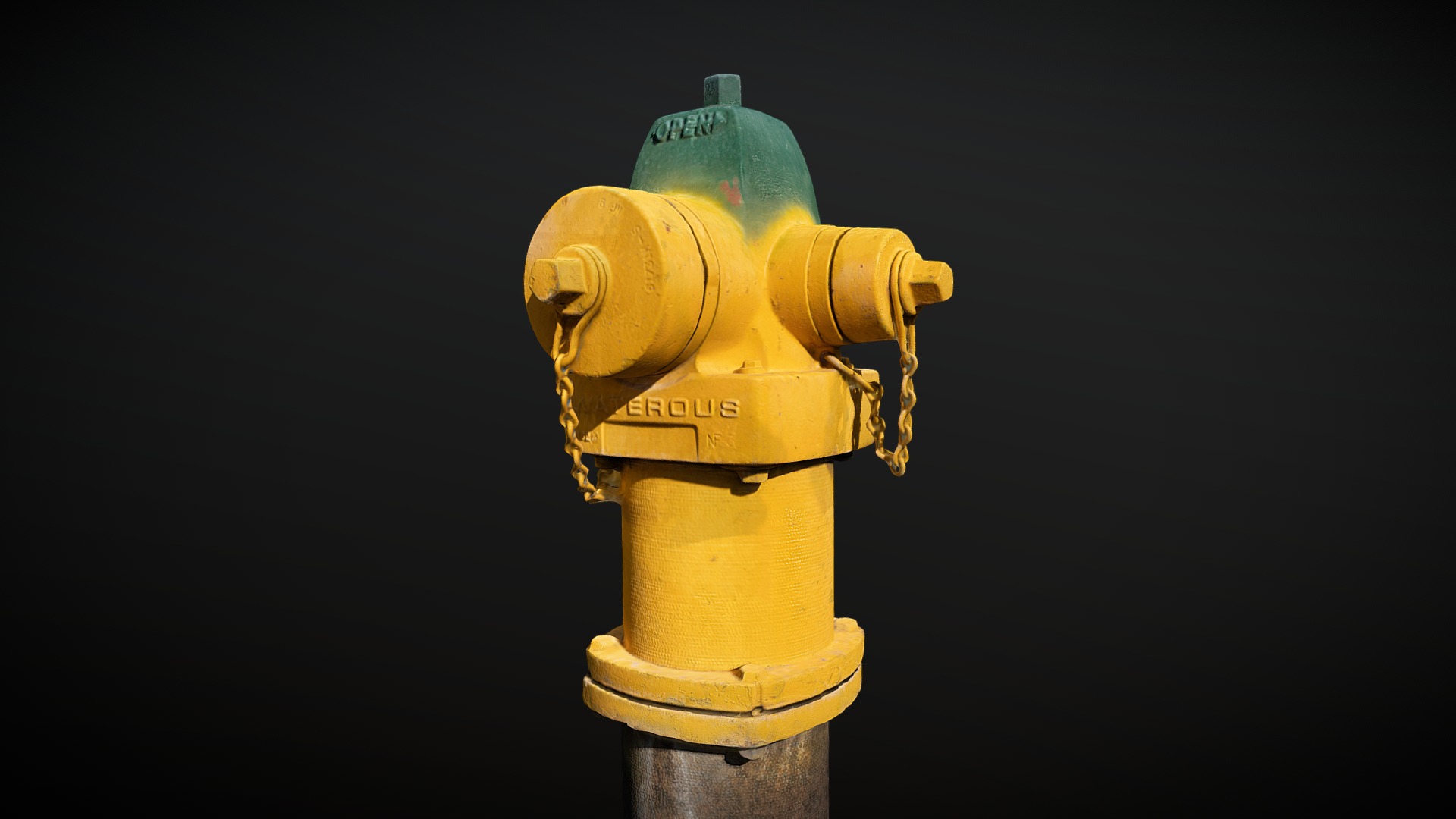 3D model Fire Hydrant (Yellow with Green Top) - This is a 3D model of the Fire Hydrant (Yellow with Green Top). The 3D model is about a yellow fire hydrant.