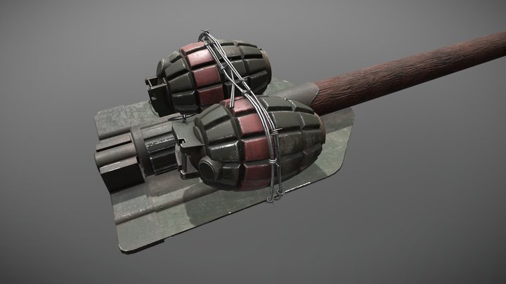 Folding Shovel Stick Grenade 3D Model