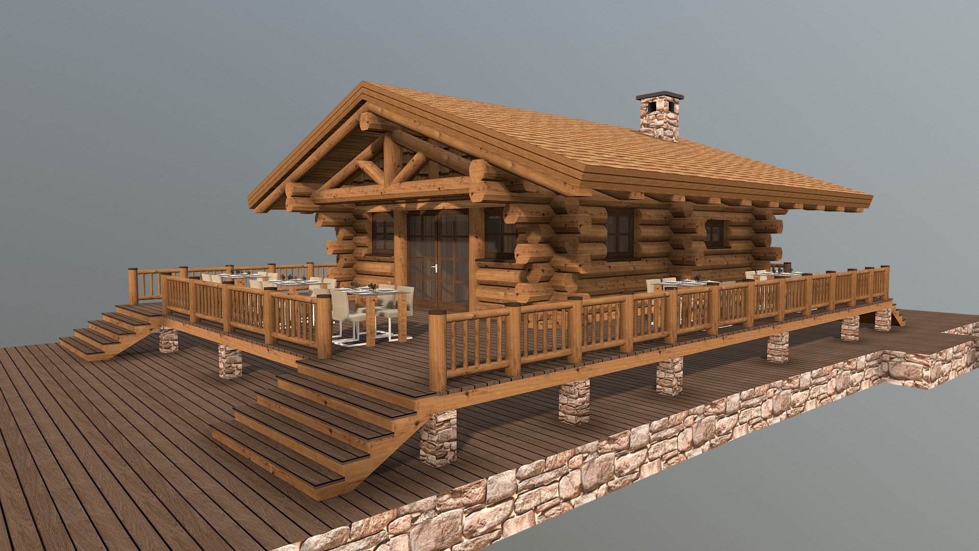 3D model Баня 2.0 (Берег) - This is a 3D model of the Баня 2.0 (Берег). The 3D model is about a house with a deck.