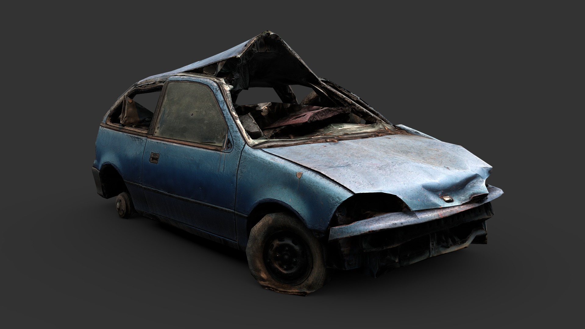 3D model Compact Wreck - This is a 3D model of the Compact Wreck. The 3D model is about a blue car with a dent in the front.