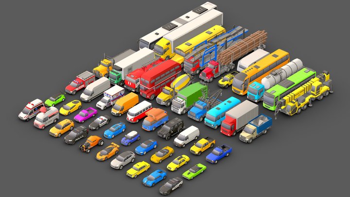 Vehicle Pack  Low- Poly 50 3D Model