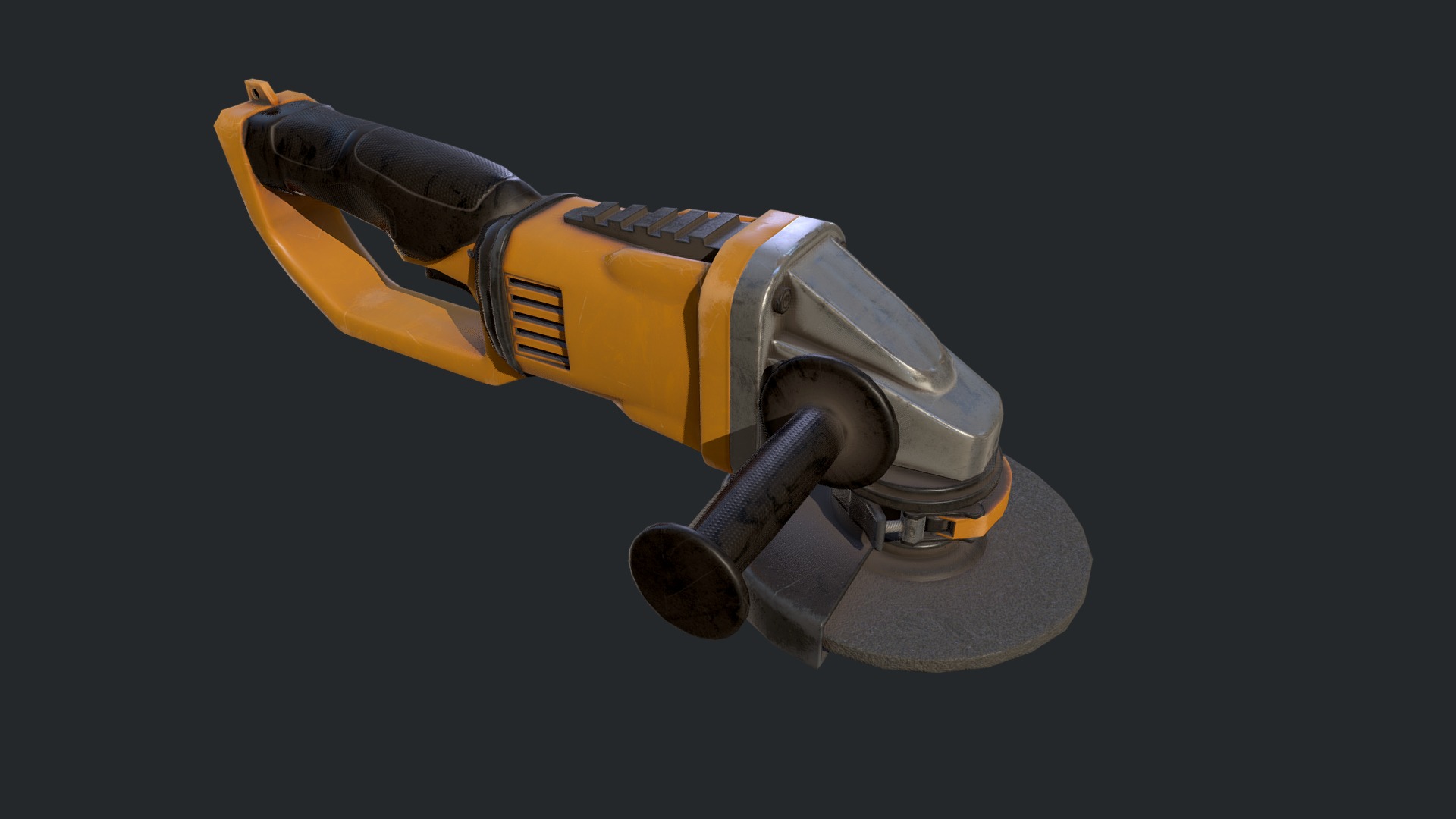 3D model Angle Grinder no brand - This is a 3D model of the Angle Grinder no brand. The 3D model is about a yellow and black drill.