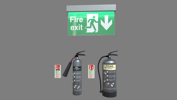Fire Extinguisher & Safety Signs 3D Model