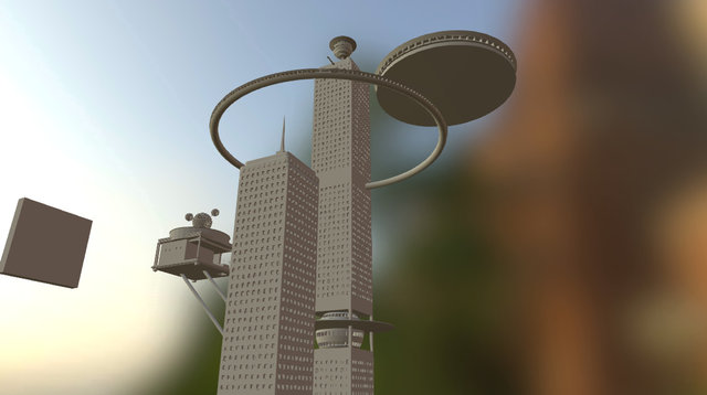 Skyline mit Landeplattform. 3D Model