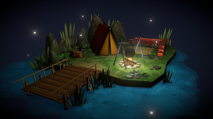 Night Isle Campsite 3D Model