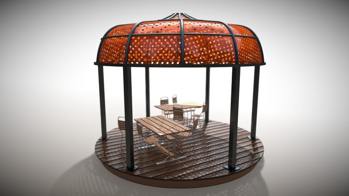 garden gazebo with tables and chairs 3D Model