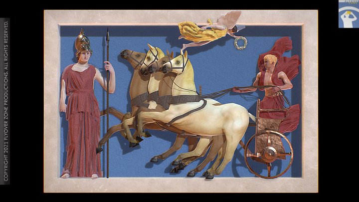 3D rendering of Votive relief of Athena crowning a charioteer