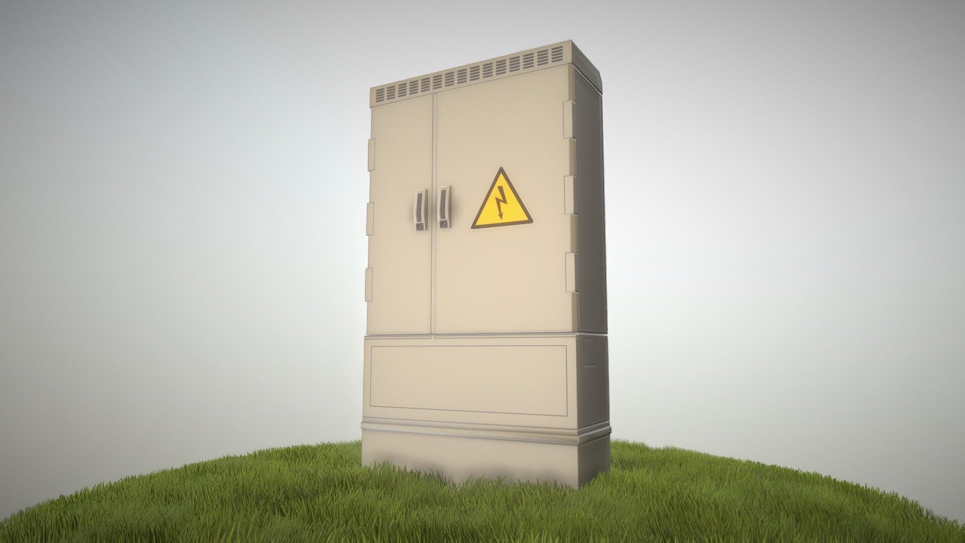 3D model Cable Distribution Cabinet 3 - This is a 3D model of the Cable Distribution Cabinet 3. The 3D model is about a white box on a green grass field.