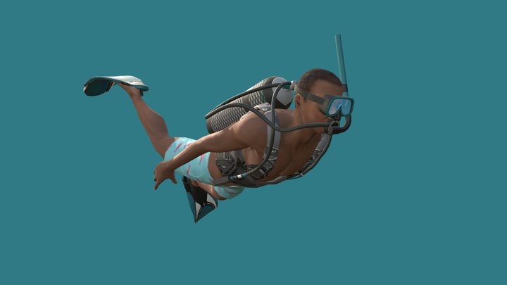 Swimming Male Scuba Diver Darin 3D Model