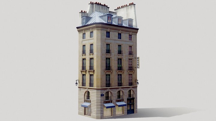 Parisian building with shops 3D Model