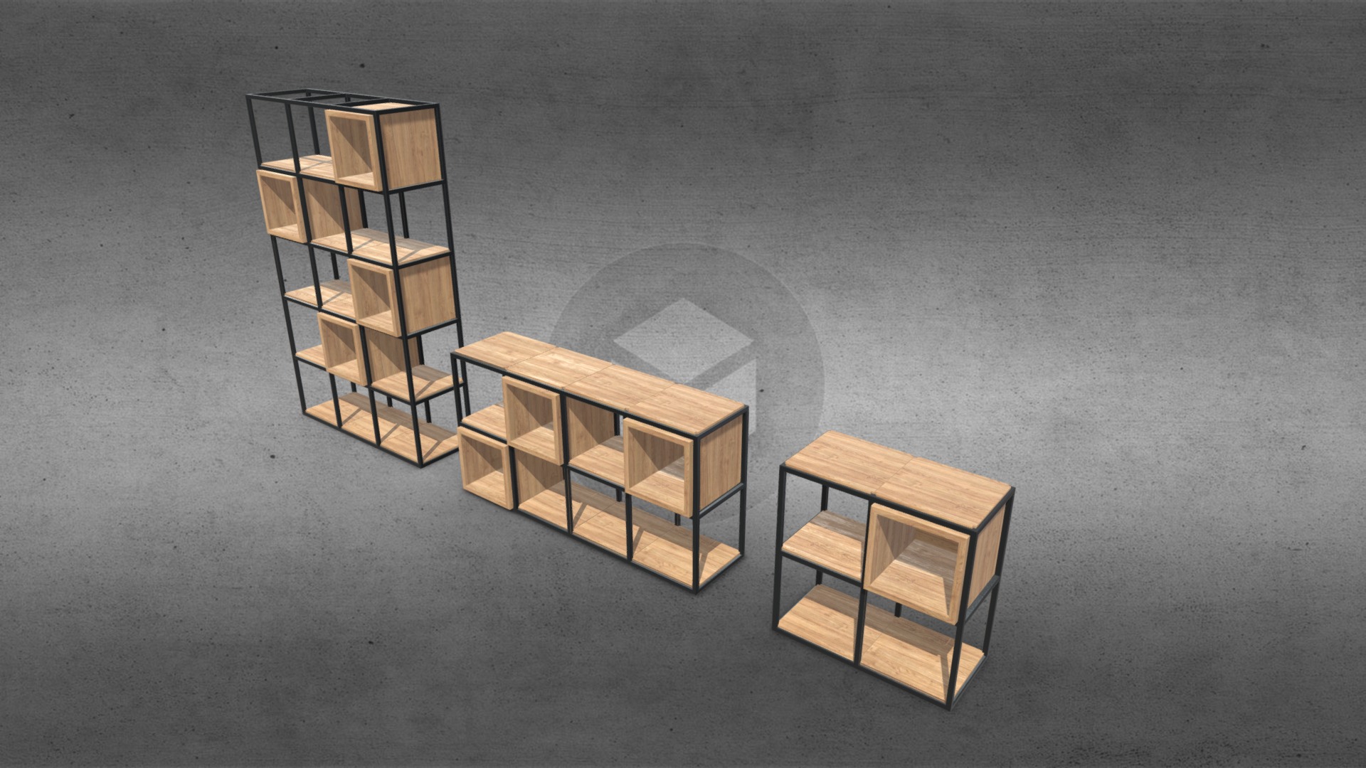 3D model Industrial Bookstand, Shelf, Console - This is a 3D model of the Industrial Bookstand, Shelf, Console. The 3D model is about a group of small wooden boxes.