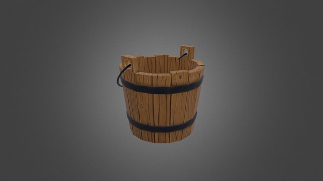 Handpainted Wooden Bucket 3D Model